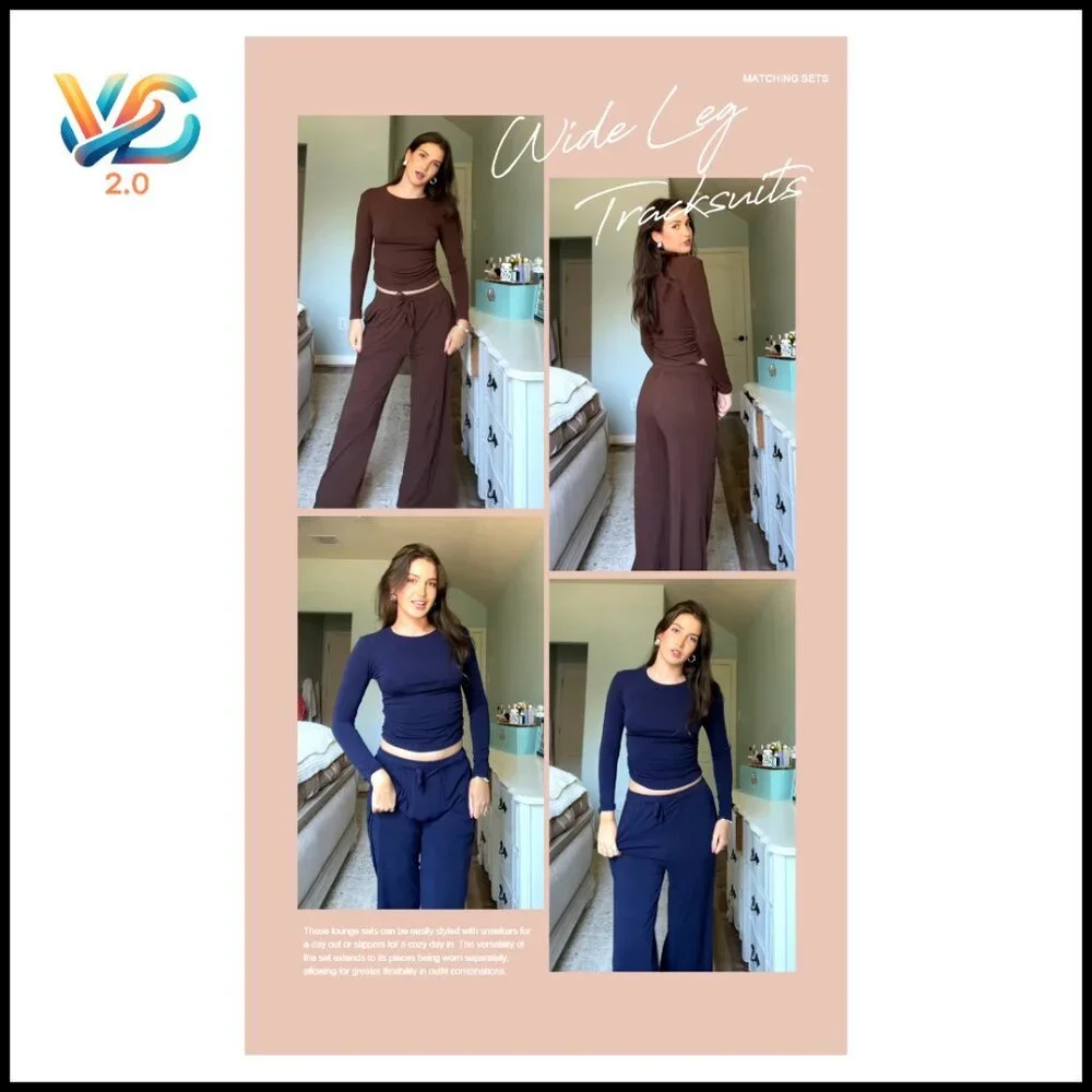 Long Sleeve Wide Leg Lounge Set Two Piece Tracksuit Casual Comfort Travel Outfit
